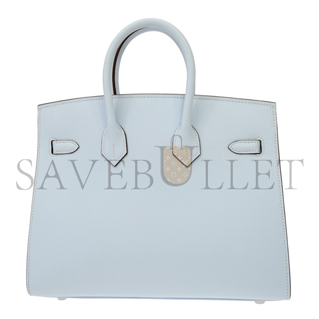 HERMÈS BIRKIN 25 SWIFT LEATHER FOG BLUE SILVER BUCKLE H049362CK21 (25*20*13cm)